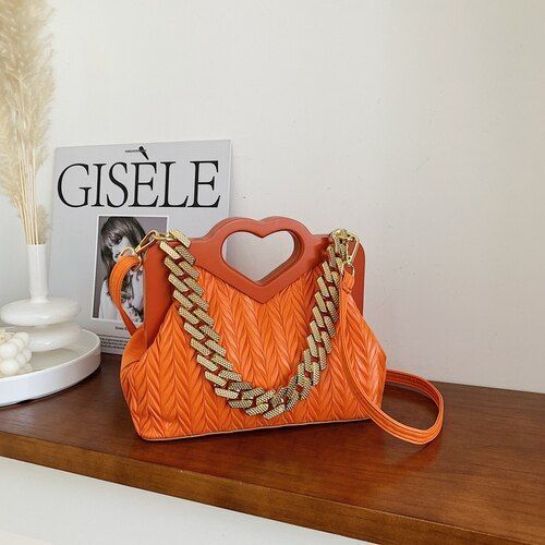 Green Chain Small Synthetic Leather Shoulder Crossbody Bag Wooden Handle Handbag