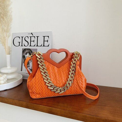 Green Chain Small Synthetic Leather Shoulder Crossbody Bag Wooden Handle Handbag