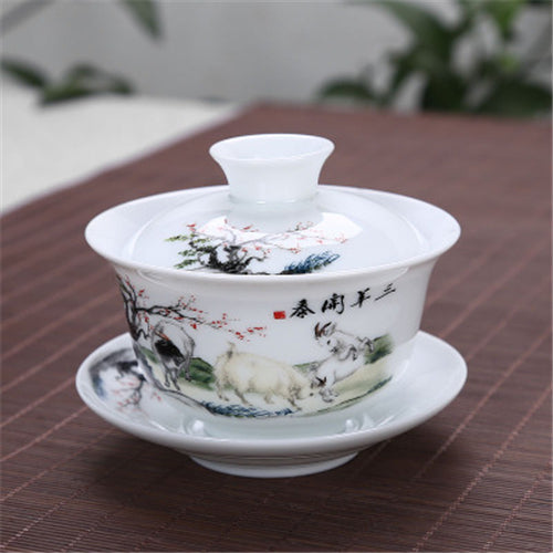 Tea Bowl Porcelain Gaiwan Tea Cup Saucer Lid Handpainted Bowl Cup China Tureen
