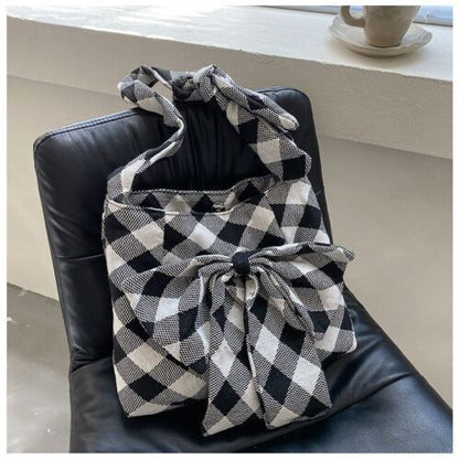 Large Canvas Shoulder Bag Summer Fashion Bow Shopper Bag Adjustable Strap Length