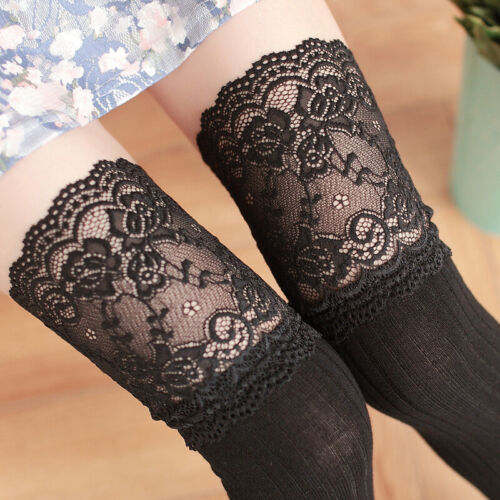 Women's Ladies Over-The-Knee Long Socks Lace Striped Thigh High Soft Stocking
