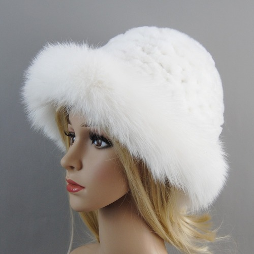 Women Winter Hat Luxury Rabbit Fur Hats Fur Cap Beanies Pink Warm Soft Fur Hat