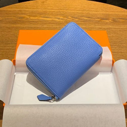 Genuine Leather Coin Bag Zipper Multi Card Pocket Wallets Purses Cotton Orange