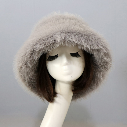 Warm Faux Fur Bucket Hats Women Outdoor Caps Fleece Cap Fluffy Ski Vacation Hat