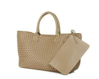 Candy Color Woven Tote Bag Fashion One Shoulder Bag Large Handbag Shopping Bags