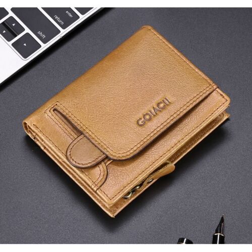Vintage Genuine Leather Wallet Credit Card Id Holder Zipper Purse RFID Card Bag