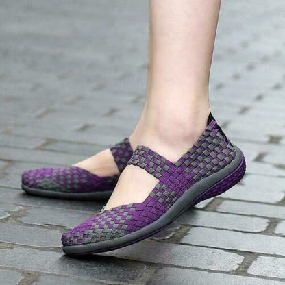 Women Slip On Walking Shoes Woven Elastic Mary Jane Flat Lightweight Fashion