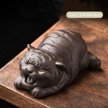 Purple Clay Tea Pet Handmade Sculpture Decor Tiger Statue Ornaments Tea Figurine