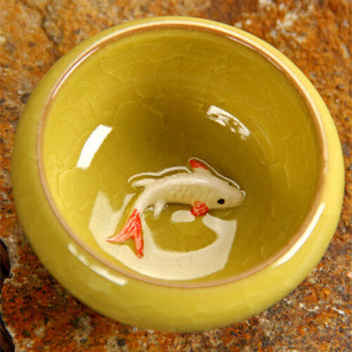 Colorful Ice-Crackle Porcelain 8 Colors Tea Cup With Fish Pattern Ceramic saucer