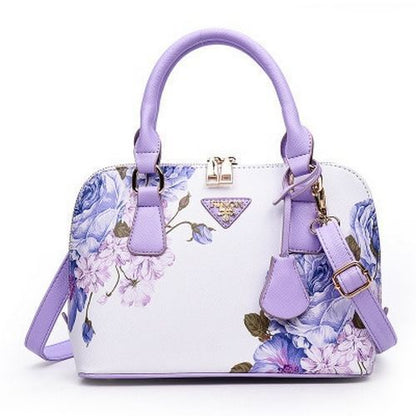 Shell Bag Flower Printing Totes Shoulder Crossbody Bag Synthetic Leather Handbag