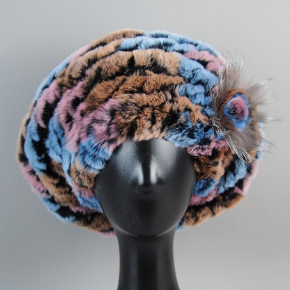 New Arrival Winter Women Fur Beret Hat Natural Fur Hats Warm Knit Rabbit Fur Cap