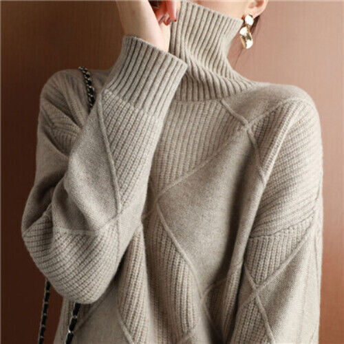 Women's Pullover Sweater Thickened Warmth Knitted Wool Sweater High Collar