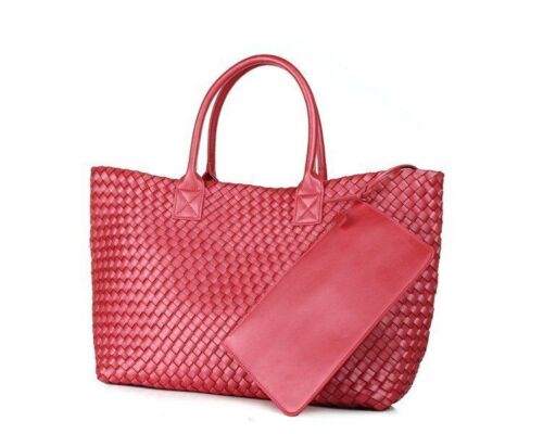 Candy Color Woven Tote Bag Fashion One Shoulder Bag Large Handbag Shopping Bags