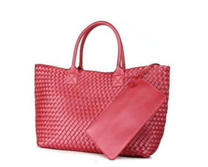 Candy Color Woven Tote Bag Fashion One Shoulder Bag Large Handbag Shopping Bags