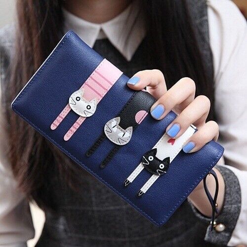 Female Card Clamps Holder PU Women Handbag Coin Purse Girl's Cartoon Long Wallet