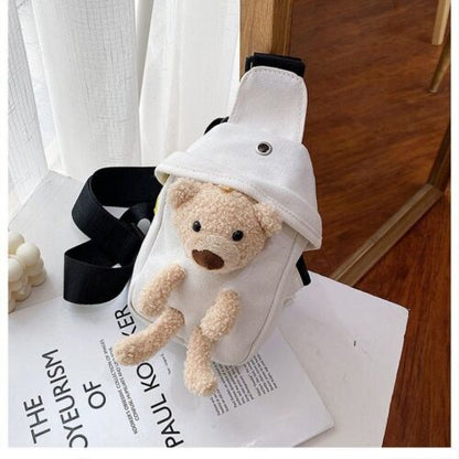 Plush Bear Chest Bag Canvas Cloth Small Bag Shoulder Crossbody Purse Pouch 1 PC
