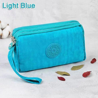3 Zippers Purse Wallets Coin Cards Keys Money Bag Canvas Woman Handbags 15*9.5CM