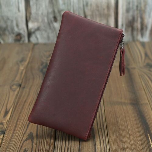 Wallet Genuine Leather Phone Bag Long Retro Ultra-Thin Leather Clutch Solid 1PC