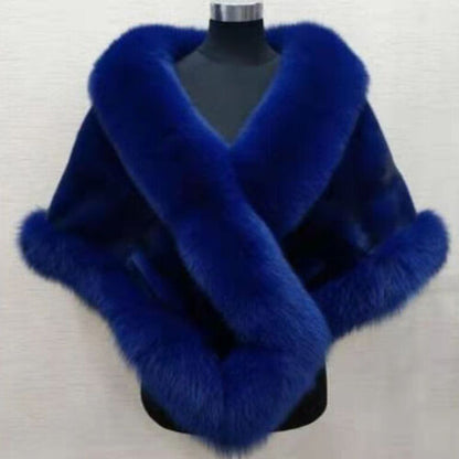 Women Luxury Fluffy Faux Fur Shawl Bridal Wedding Evening Cape Warm Dress Stole