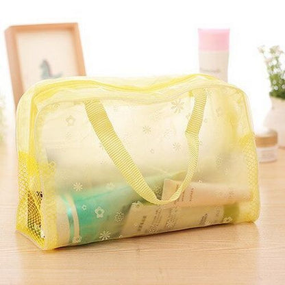 Flower Print Cosmetic Bag Transparent Makeup Pouch Case Travel Small Toiletry