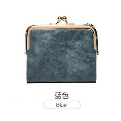 Wallet Short Bifold Retro Coin Purse Zip Kiss Lock Green Synthetic Leather Short