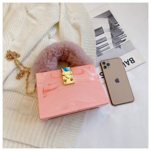 Acrylic Box Clutch Fashion Purse Handbag Chain Shoulder Bags 19*12*9CM Polyester