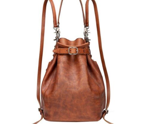 Genuine Leather Cow Skin Vintage Backpack Large Capacity Bucket Bag Handmade Bag