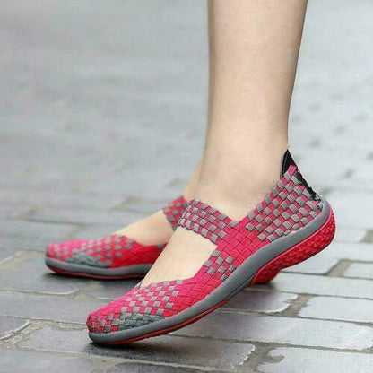 Women Slip On Walking Shoes Woven Elastic Mary Jane Flat Lightweight Fashion