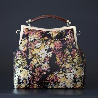Vintage Flowers Shell Lock Bag Shoulder Crossbody Bag Handbags Purses Nylon 1 PC
