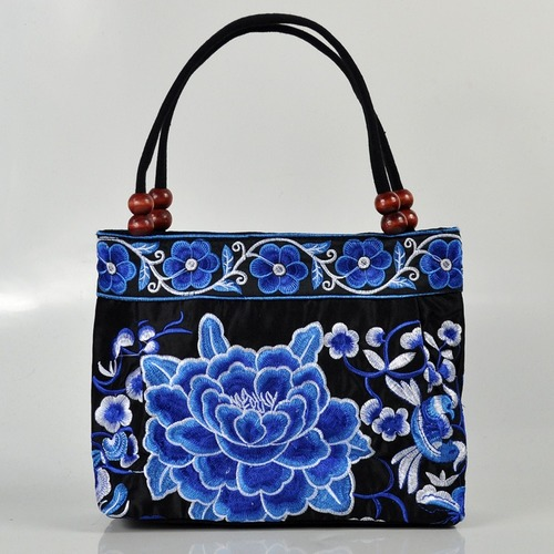 Women Shoulder Bags Embroidery Ethnic Flower Bohemia Retro Canvas Large Handbag