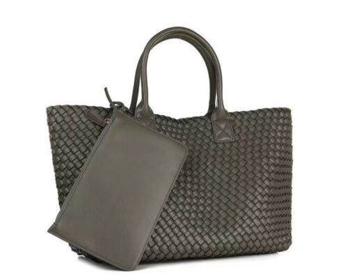 Tote Synthetic Leather Knitting Shoulder Shopper Bag Woven Large Purse Black 1PC