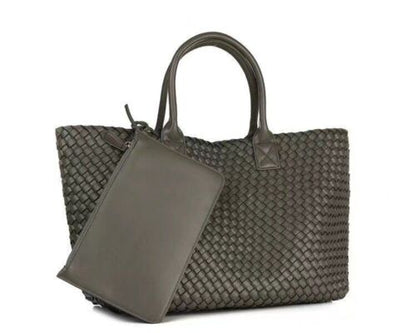 Tote Synthetic Leather Knitting Shoulder Shopper Bag Woven Large Purse Black 1PC