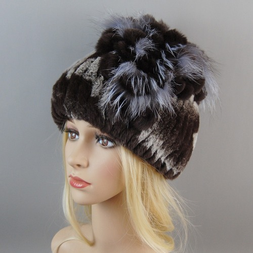 New Women Fur Hat Winter Handmade Rabbit Fur Cap Fur Headwear Warm Beanies Cap