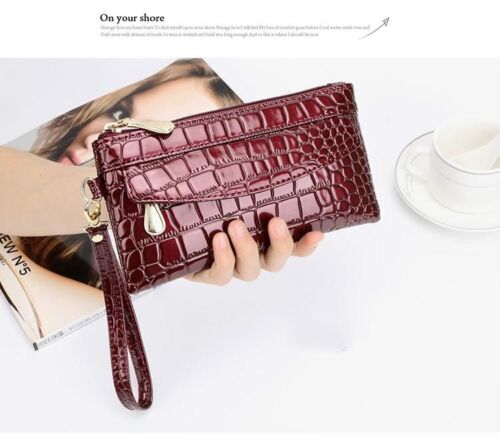 Patent Leather Wallets Fallow Long Double Zipper Wallet Clutch Bag Design Purse