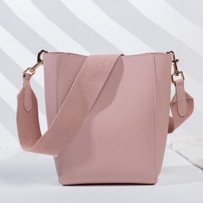 Bucket Shoulder Bag Women Handbags Synthetic Leather Messenger Bags Wide Strap