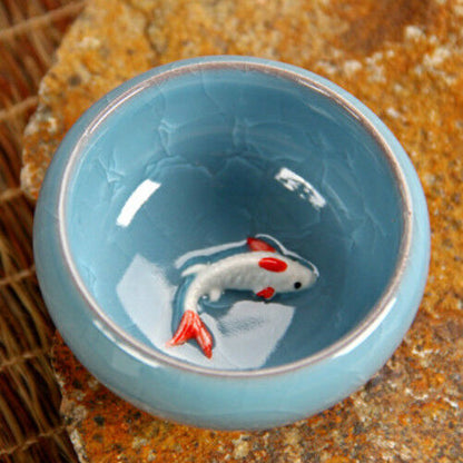 Tea Cup Ceramic Ice-Crackle Porcelain 8 Colors With Fish Pattern Kung fu Tea Set