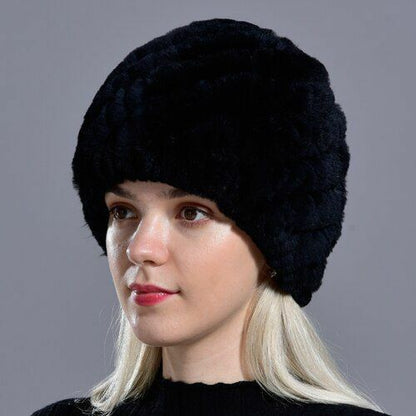 Fur Hats Rabbit Winter Womens Russian Real Knitted Cap Warm Beanie Fashion Solid