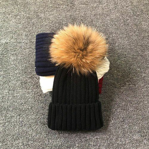 Hat Winter Fur Poms Women Knitted Beanies Cap Thick Skullies Solid Unisex Casual