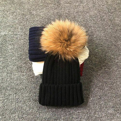 Hat Winter Fur Poms Women Knitted Beanies Cap Thick Skullies Solid Unisex Casual