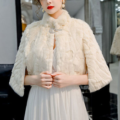 Elegant Women Ladies Faux Fur Wedding Bridal Wrap Shawl Jacket Winter Warm Cloak