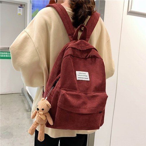 Retro Backpack Fashion High School College Students Bag Corduroy Backpacks Large