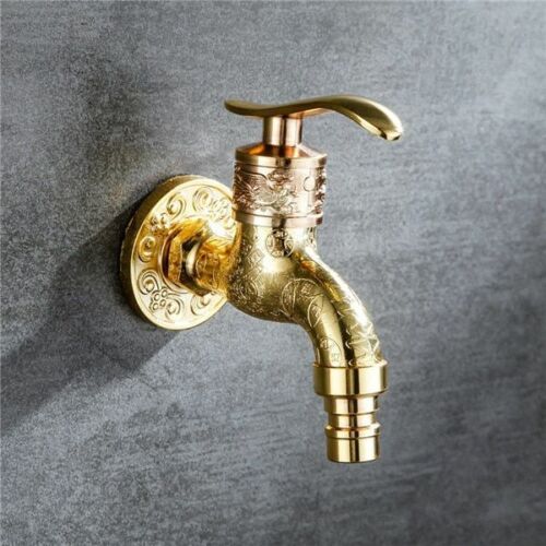Bibcock Faucet Carved Wall Mount Zinc Alloy Antique Garden Wash Basin Decorative