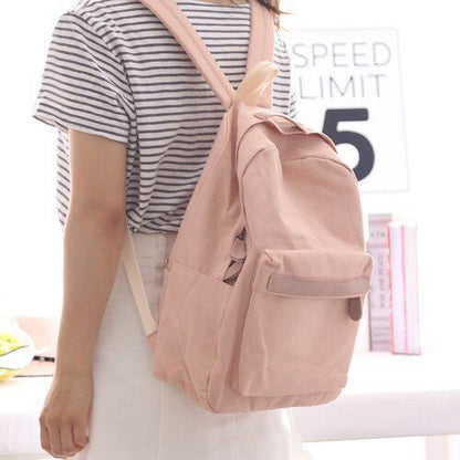 Small/Big Canvas Backpack Solid Color School Schoolbag Traveling Shoulder Bags