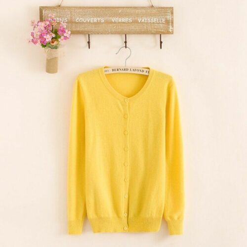 Women Sweater Cashmere Basic Cardigan O-Neck Long Sleeve Wool Knitted Solid Soft