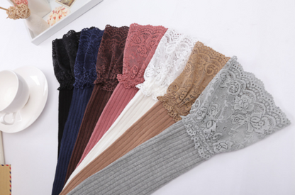 Women's Ladies Over-The-Knee Long Socks Lace Striped Thigh High Soft Stocking