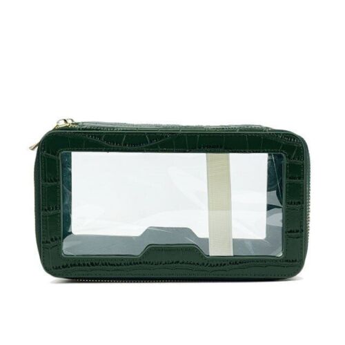 Leather Travel Cosmetic Bag Waterproof Makeup Storage Bag Clear 21.5*8*11.5 CM