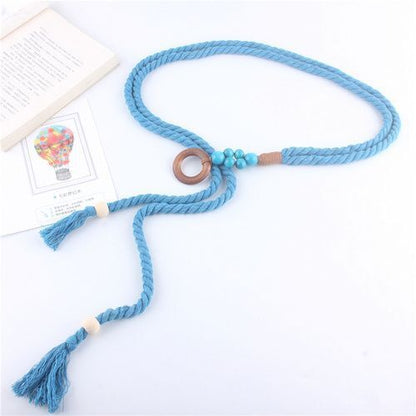 Women Belt Woven Hemp Rope Waistband Round Buckle Jean High Dress Corset 140x3cm