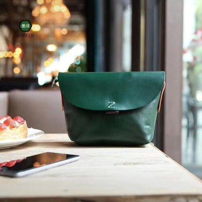 Small Bag Genuine Leather Handmade Retro Messenger Bag Acrylic Shell Shape Green