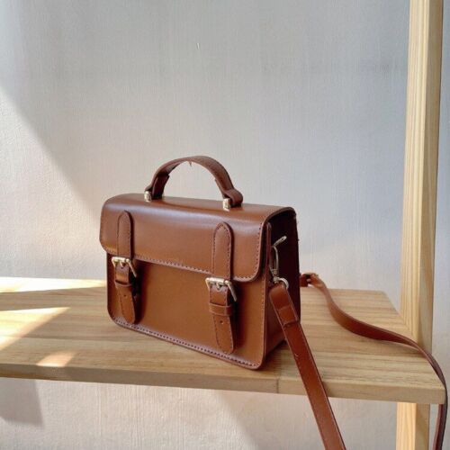 Vintage Handbag Small Shoulder Bag Synthetic Leather Totes Bags Brown Satchels
