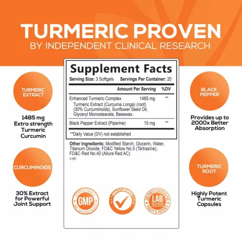 Turmeric curcumin softgel 1500 mg extra strength Black pepper